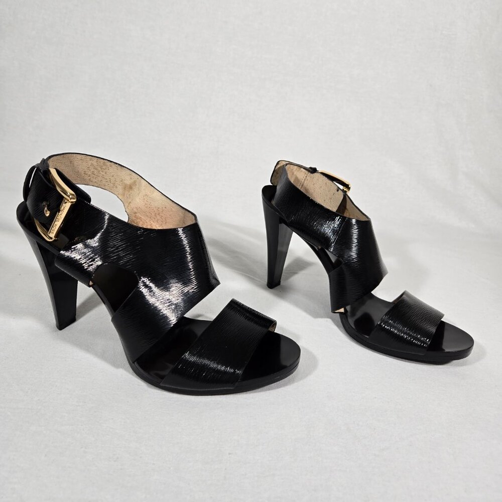 Y2K Vintage MICHAEL KORS Black Leather Chunky Buckle 4" ConeHeel Platform Size9M